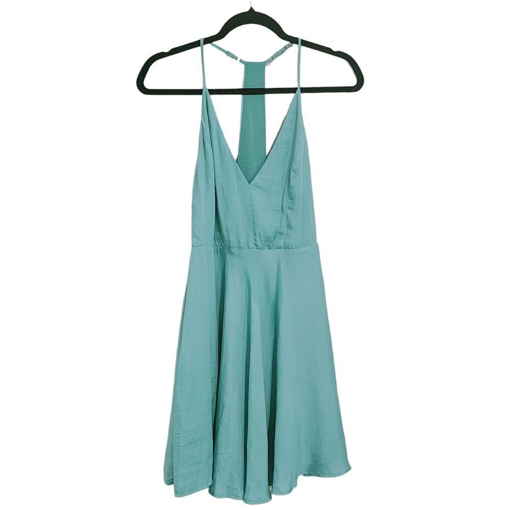 Aakaa Mini Dress M blue halter neck t- back v-neck